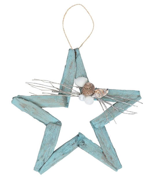 The Bridge Collection 8" Driftwood Star Hanging Decor - Coastal Seashell Star Wall Art - Rustic Beach Decor - Coastal Home Decorations