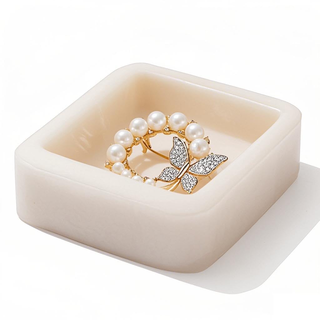 CM CHIC MONDAY Marble Ring Holder for Women, Irregular Square Jewelry Dish Tray, Monthers Day Gifts Small Ring Dish(Natural White)