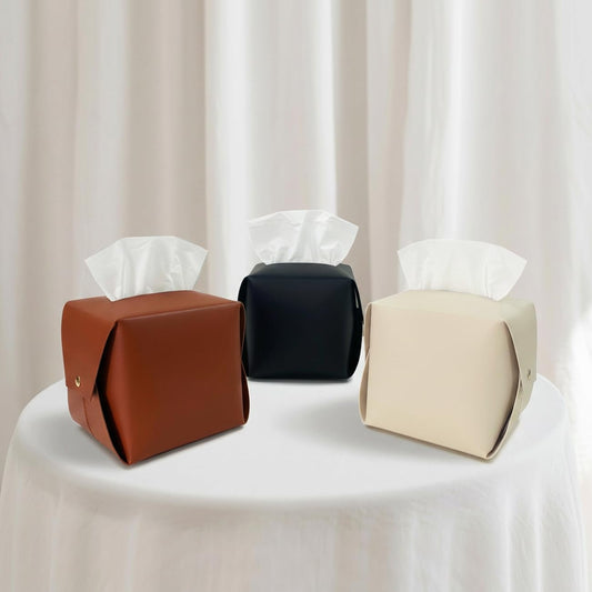 Frayot Tissue Box Cover Square, Leather Tissue Holder Organizer with Side Openings for Bathroom, Vanity, Tabletop, Office (1Pack-Black)