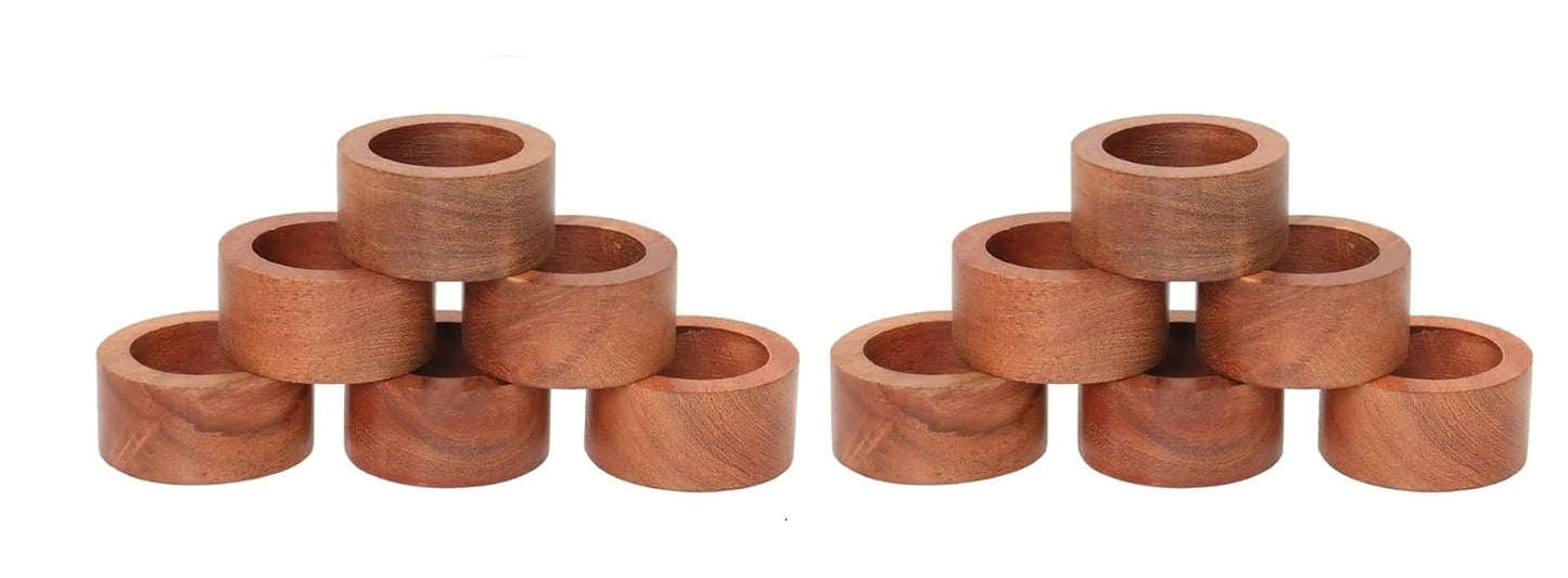 SHAFA IMPEX Classic Handmade Napkin Rings Set, Dining Table Holders for Everyday, Holiday, Christmas, Thanksgiving, Farmhouse Decor (Acacia Wood, Set of 12)