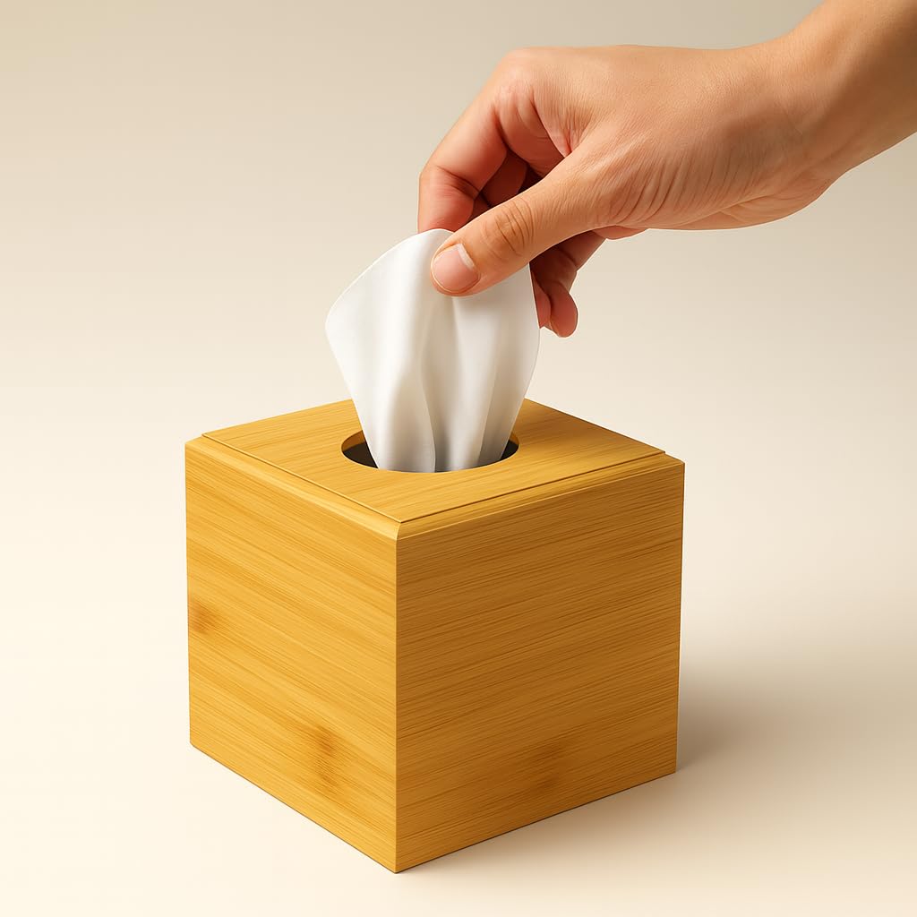Premium Bamboo Tissue Box Cover – Modern Minimalist Wooden Tissue Box Holder with Sliding-Bottom for Easy Refill – Durable Eco-Friendly Home Decor Accessory for Bathroom, Bedroom, Office