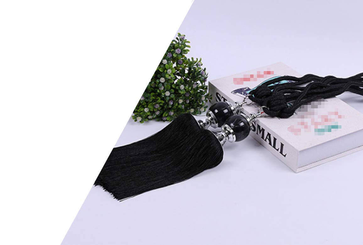 NARAMAX 1Pair Curtain Tassel Tiebacks Charm Crystal Stone Beads Fringe Rope Holdbacks Window Drapery Ball Tassels Rope Holdbacks Curtain Ties for Window Door Home Decorations(Black)