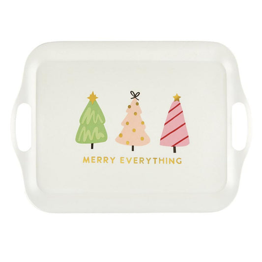 Slant Collections Holiday Serving Tray with Handles Bamboo Rectangular Platter, 16.5" x 11.5", Merry Everything