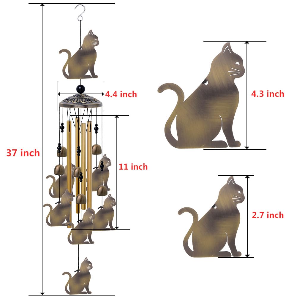 Garden Cat Wind Chimes Outdoor Indoor Decor - with 4 Tubes 7 Cats Wind Chime, Mobile Romantic Cats Wind Catcher, Bronze Cats Wind Bells for Home, Mom Gifts, Balcony, Tree, Festival, Garden Decoration