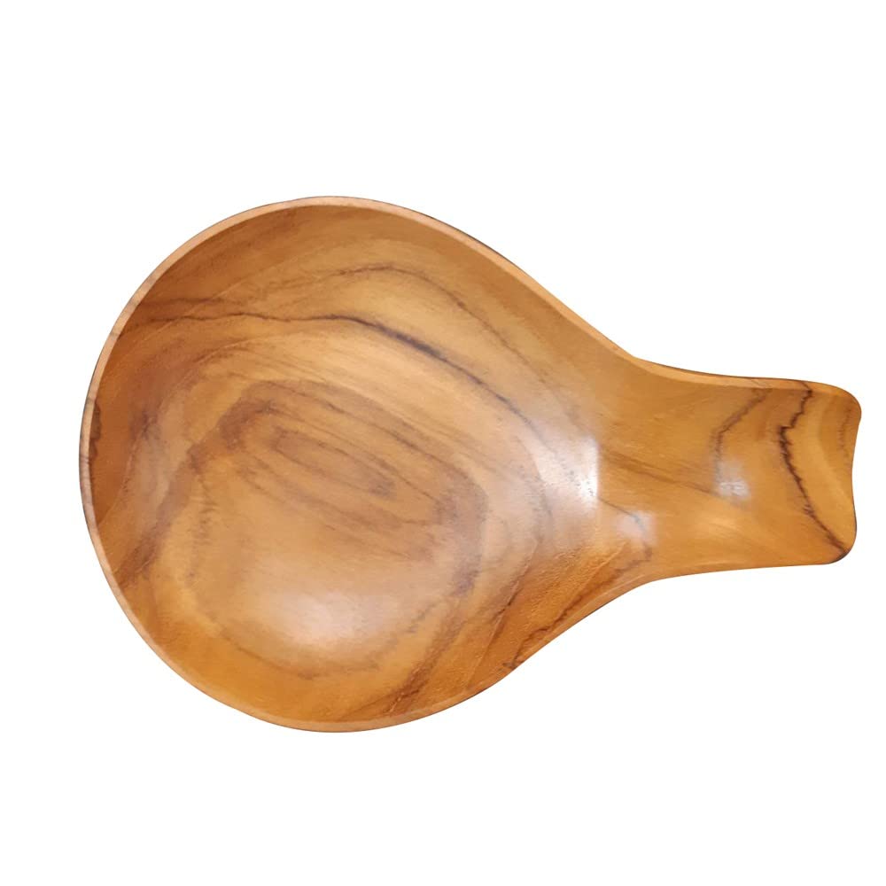 Cozinest Spoon Rest for Stove Top, Teak Wood Spoon Holder for Countertop, Ceramic Spoon Rest for Kitchen Counter, Serving Platter Décor Display Fruit Snacks Appetizer Wood Green Leaf (Wood)