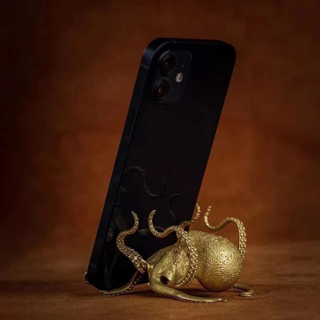 FJXQTCXD Metal Octopus Cuttlefish Figurines Statue Desk Stand for Phone Bracket Pen Spectacles Holder Car Ornaments Home Decor Crafts (Gold)
