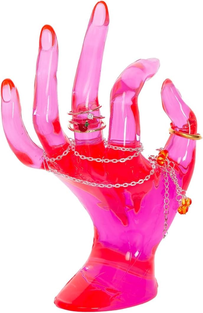 Maxsirui Hand Form Ring Holder Jewelry Display Organization Rack Bracelet Ring Watch Stand Support Aesthetic Y2k Room Decor (Rose Red)