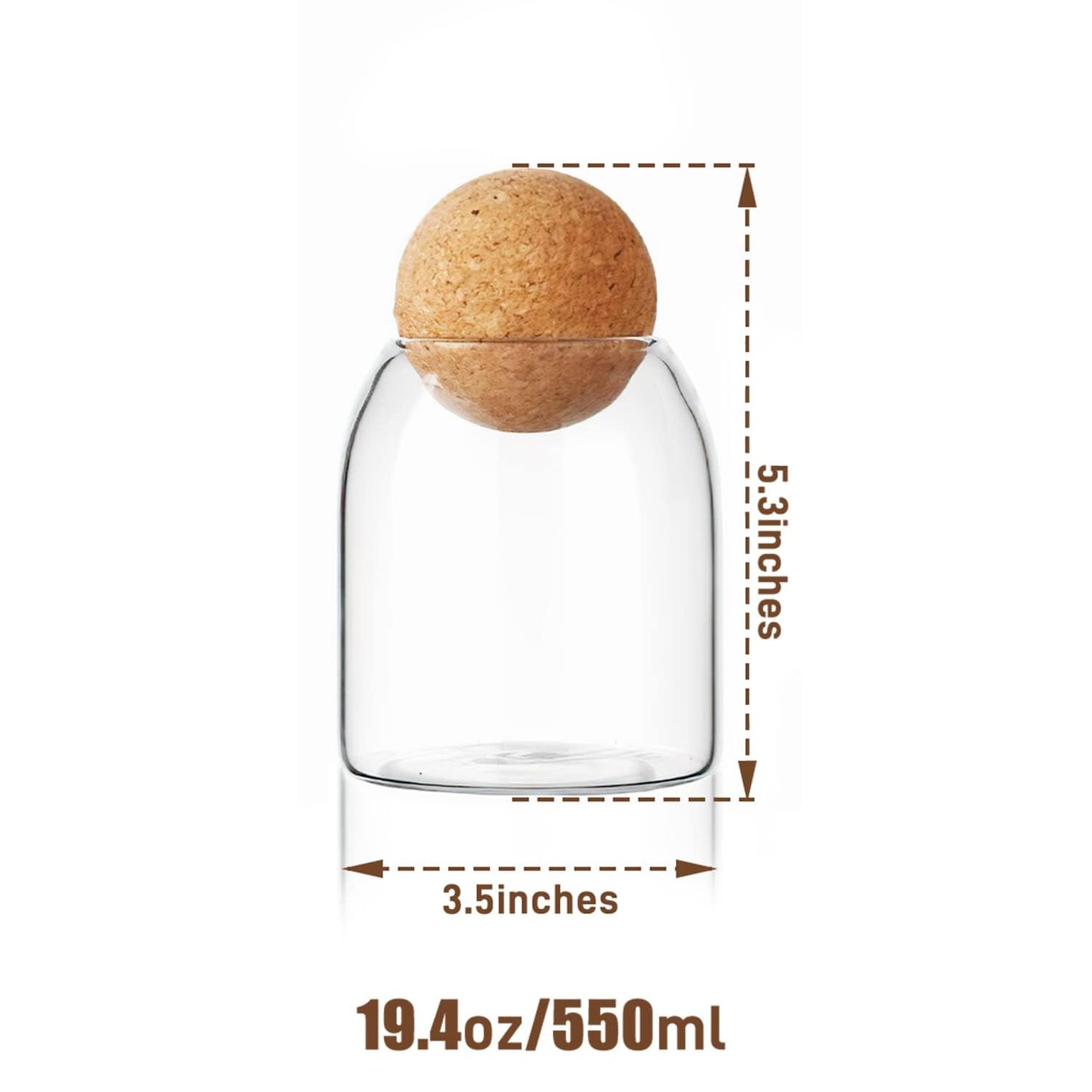 La Llareta Glass Food Storage Canister, 550ml/19oz Storage Container with Ball Cork, Clear Glass Storage Jar, Sealed Container Canister, for Spices, Sugar, Coffee, Biscuits, Candies