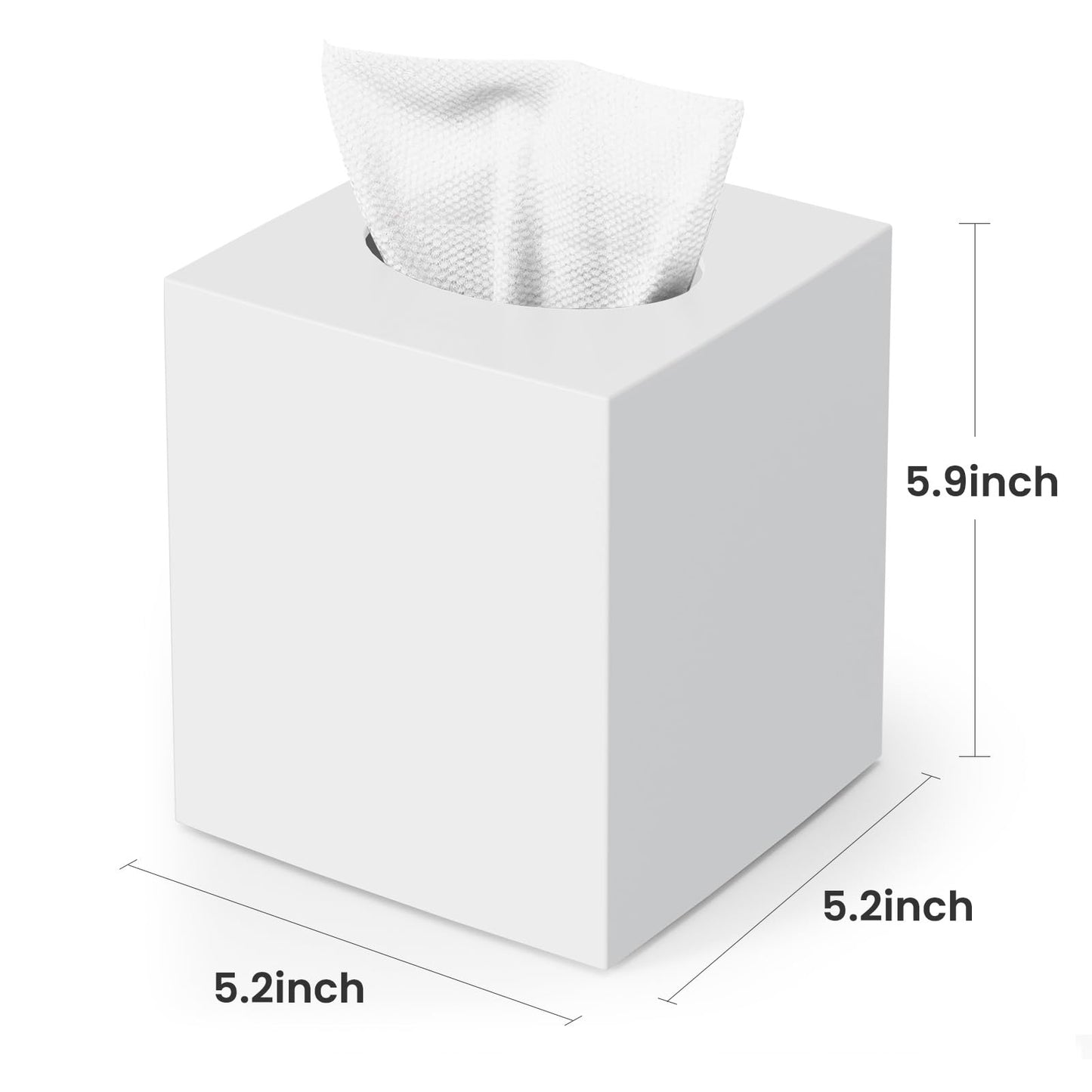 Tissue Box Cover, Square Modern Facial Acrylic Tissue Holder Napkin Dispenser Accessories for Bathroom Vanity Countertop,Bedroom Dresser,Night Stand,Desk,Office (White)