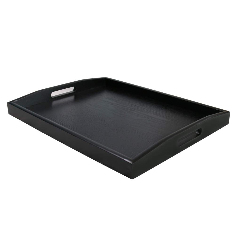 SILILUN Serving Tray Black Large Food Breakfast Wood Butler Tray with Handle 17.77 x 13.72 x 1.78