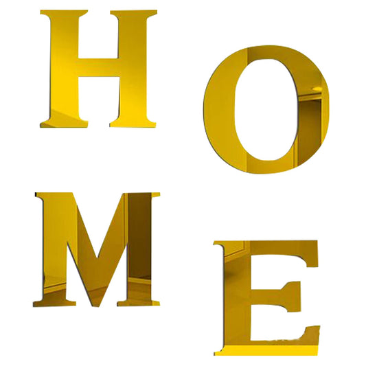 CREATCABIN 4Pcs Home Sign Letters 3D Acrylic Mirror Wall Decor Stickers Wall Art Family Wall Decals Decor Self Adhesive Removable Eco-Friendly for Home Living Room Bedroom Decoration Gold Color