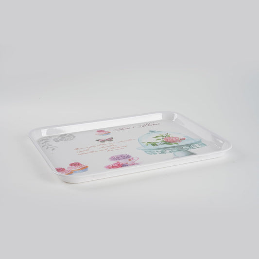 4-Pack Melamine Serving Tray Set - Rectangle Stackable Food Breakfast Fruit Platter with Floral Print for Gift Party Decor Home Restaurant (Cake)
