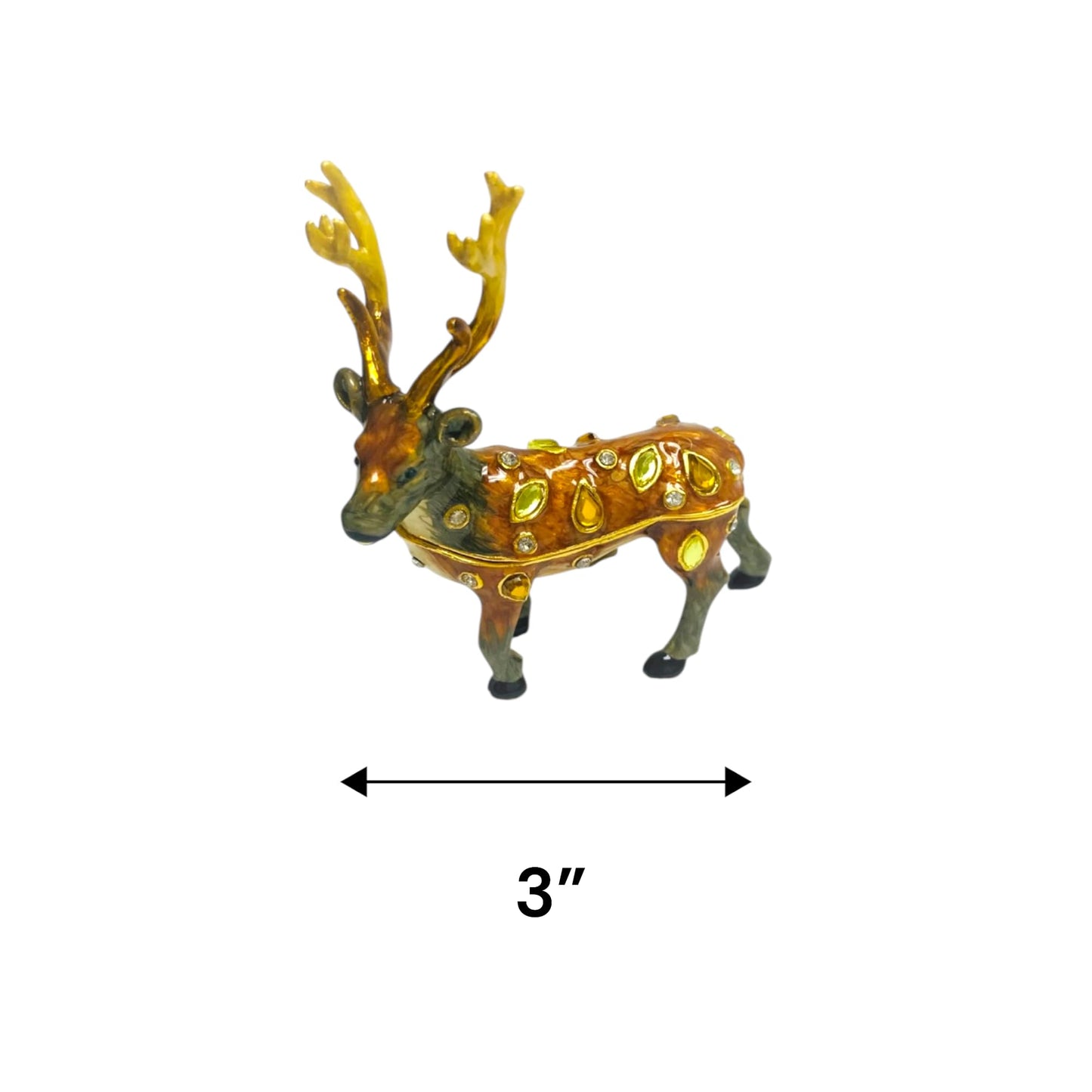 Cristiani Collezione Hand Crafted 14k Gold Plated Peweter Decorative Reindeer Figurine with Crystal Accents, Holiday Home Decor, ideal for Small Jewelry, Kids First Tooth