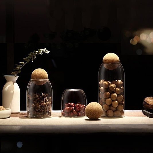 La Llareta Glass Food Storage Canister, 550ml/19oz Storage Container with Ball Cork, Clear Glass Storage Jar, Sealed Container Canister, for Spices, Sugar, Coffee, Biscuits, Candies