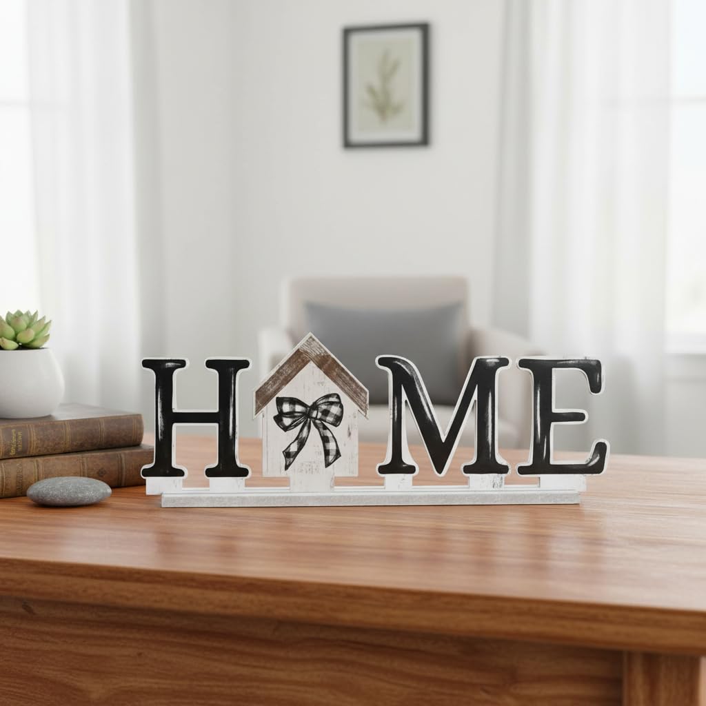Smile Interchangeable Home Table Signs, Spring Easter Tulips Bunny with 10 Pcs Seasonal Icons, Wooden Sign Decor, HOME Letter Sign Ornaments Set Decorative Shelf Blocks
