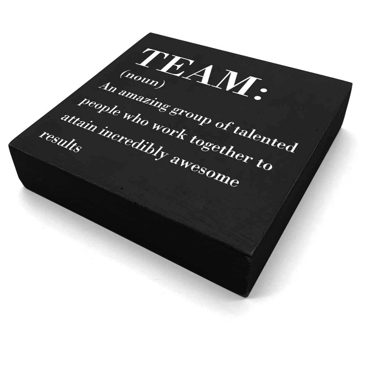 HTBIG Inspirational Team Noun Office Decor Desk Decor Wooden Box Sign Rustic Black Wood Block Plaque Box Sign for Home Office Desk Shelf Table Decoration Coworker Gift Team Definition send friends
