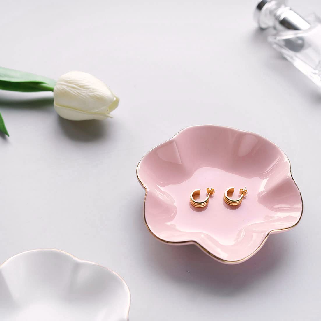 HANKOR 4.7 inch Small Ring Dish, Ceramic Jewelry Holder Tray, Pink Catch All Trinket Bowl for Keys Rings Earrings