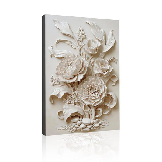 TAILORED CANVASES Minimalist Flower Wall Art Canvas, Framed Floral Wall Decor, White Flowers Painting for Bedroom, Living Room, Office, Kitchen, Large Floral Canvas Wall Art Print 12x18