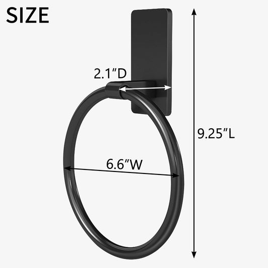 STWWO Adhesive Towel Ring, Hand Towel Holder for Bathroom, Adhesive Round Towel Ring for Bath RV, Black
