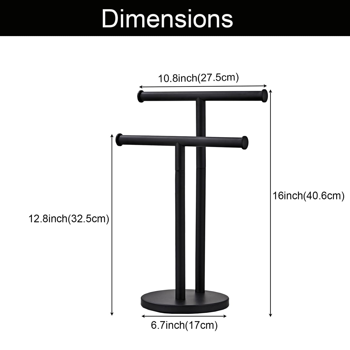 Hand Towel Holder, NEWRAIN Double Countertop Hand Towel Holder Stand, Stainless Steel Free Standing Hand Towel Rack with Heavy Base, for Bathroom Kitchen & Counter top, Matte Black