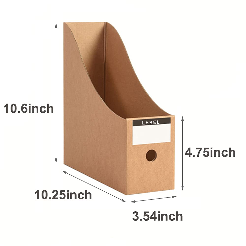 Fiyerna Foldable Desk File Holder Organizer Sturdy Cardboard Magazine Storage Box Document Rack with Blank Label Stickers for Home School Office (15, Brown)