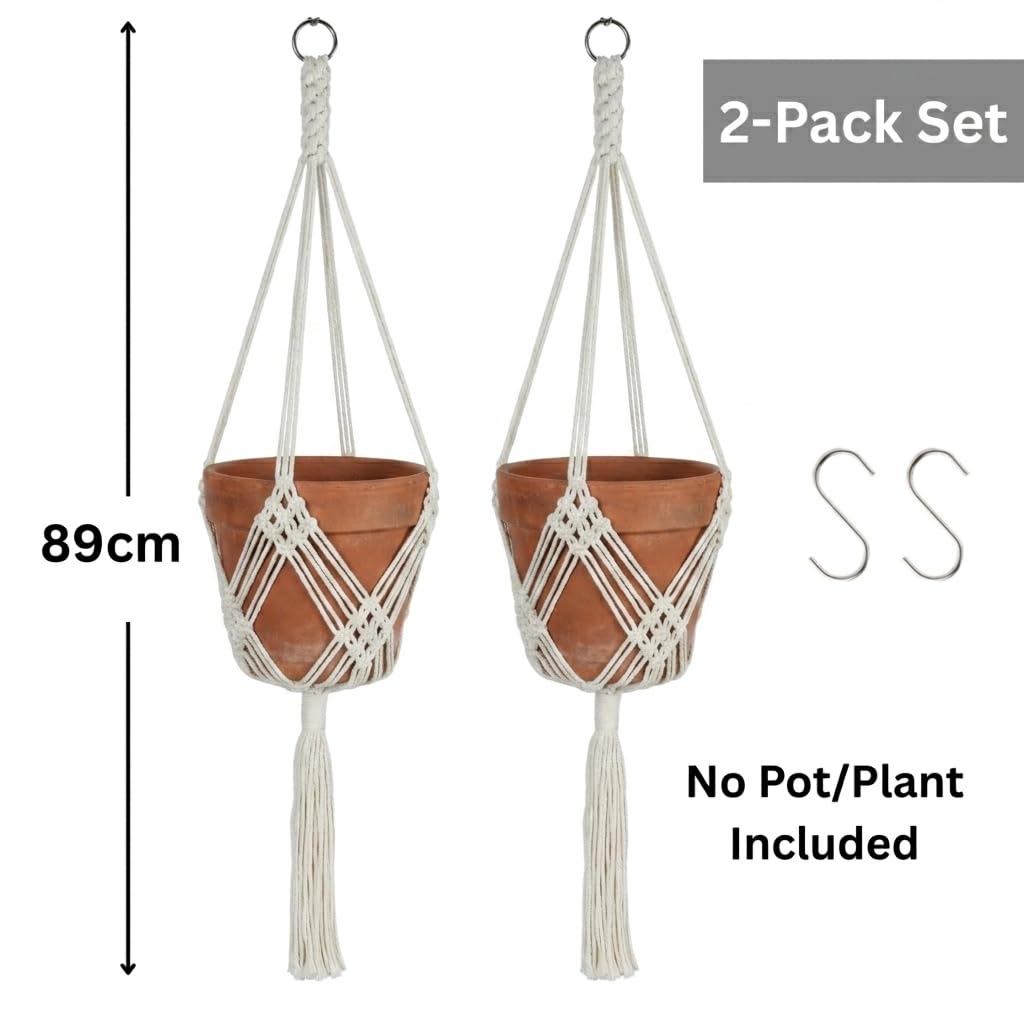 Shineloha 2 Pack Macrame Planter Hanger for up to 8" Pot, Indoor Hanging Planter | Plant Hanger Indoor, Hanging Plants Holder Basket | No Plant or Pot Included
