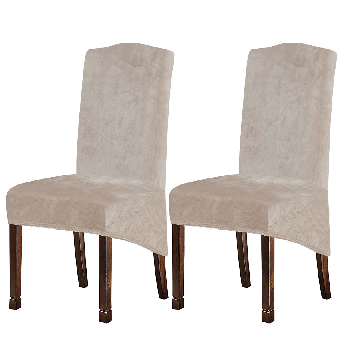 KELUINA Velvet Plush XL Dining Chair Covers, Stretch Chaircover, Spandex High Chairs Protector Covers Seat Slipcover with Elastic Band for Dining Chairs (Tauqe 1, Set of 2)