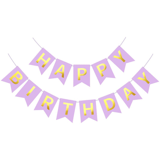 JHZMCRX Happy Birthday Banner Sign Birthday Garland Wall Door Banner Flag Name Signs for Women Men Boys Girls Birthday Party Backdrop Decorations Golden Letters Light Purple
