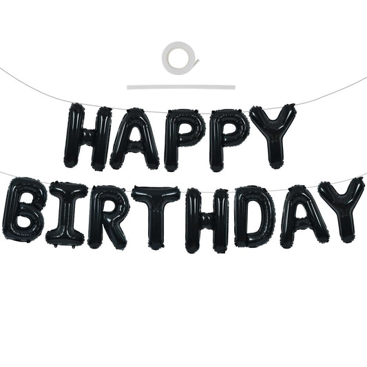 TONIFUL Black Happy Birthday Balloons Banner 16 Inch Mylar Foil Letters Birthday Sign Banner Bunting Reusable for 30th 40th 50th 60th Adults and Halloween Supplies
