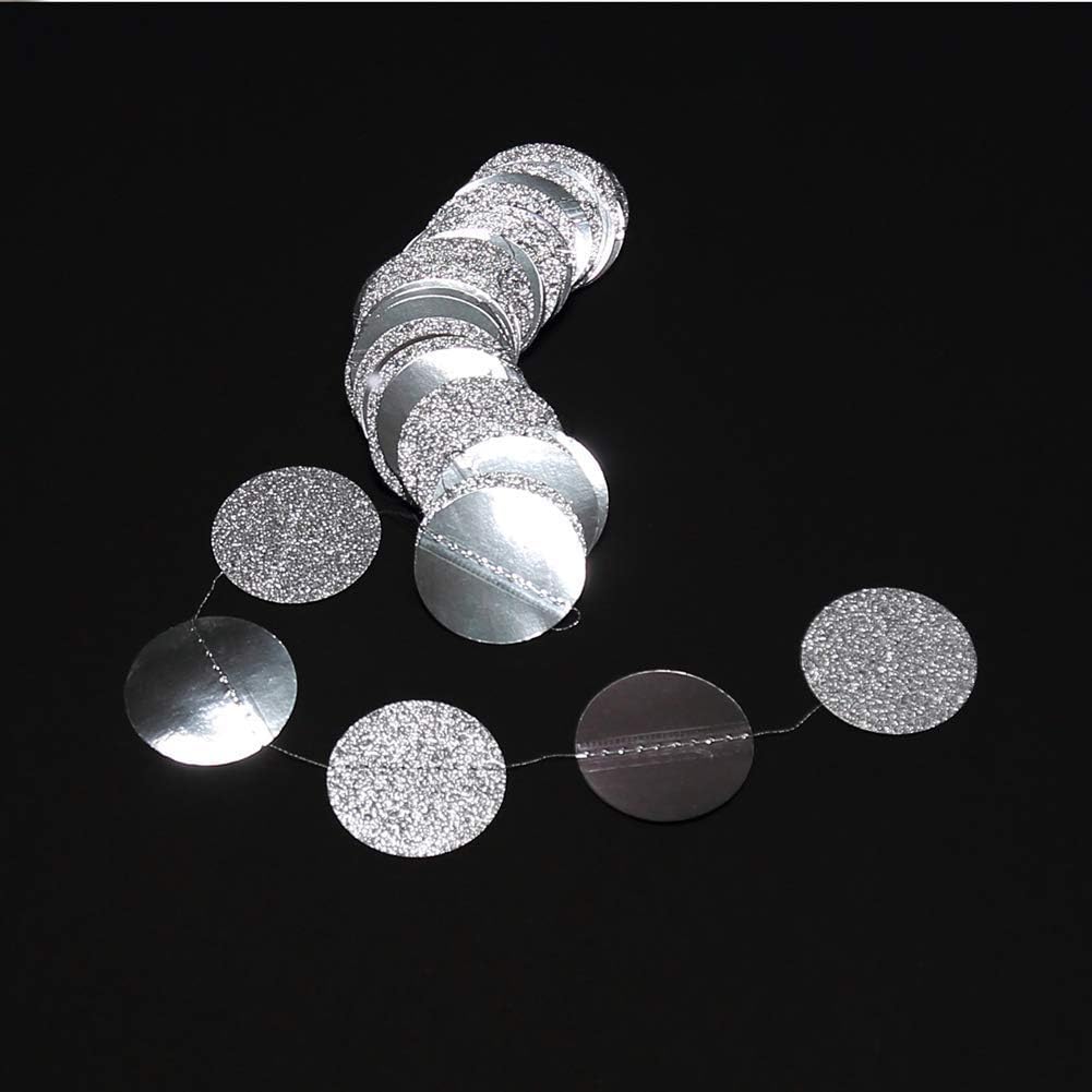 Decor365 Glitter Silver Party Decorations Silver Circle Garland Hanging Dot Streamers Banner Backdrop Birthday Decoration Bachelorette Bridal Shower Engagement Anniversary Graduation Party Decor