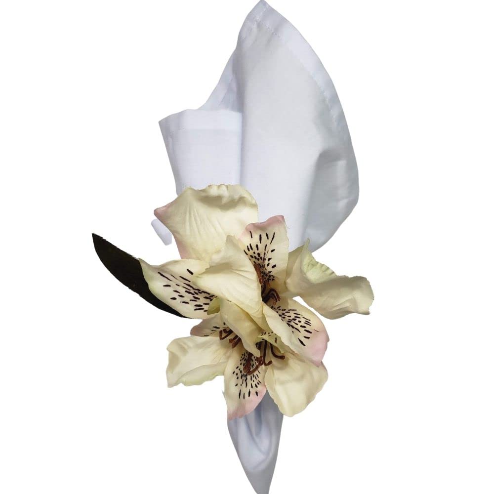 Maison Charlo Set of 4 White Astromelia Napkin Rings | Perfect for Mother's Day, Valentine's, Weddings, Banquets, Christmas, Birthdays, and Thanksgiving