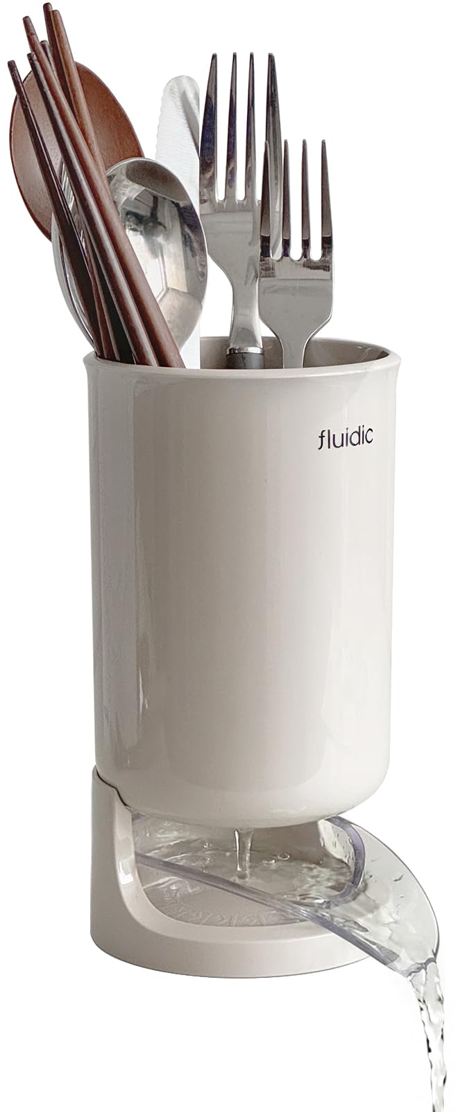 carrotez Utensil Drying Holder for Kitchen Counter, Self Draining, Small Utensil Cutlery Flatware Silverware Holder Drainer Cup, Beige, 1 ea