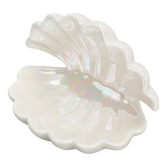 NBEADS Shell Shape Ceramic Jewelry Tray, White Shell Trinket Dish Ceramic Ring Earring Holder Ocean-themed Decorative Trinket Plate for Rings Earrings Necklaces Bracelet Jewelry Watch Keys