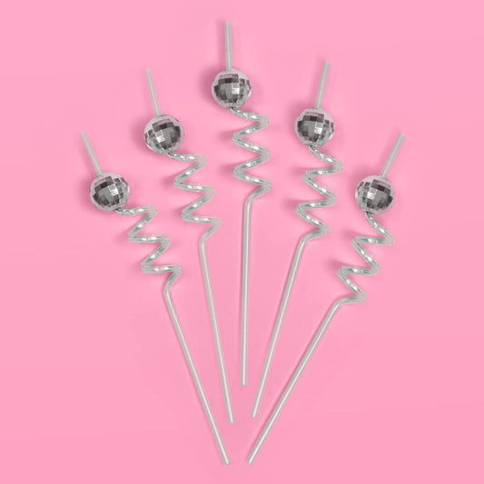 xo, Fetti Disco Ball Reusable Swirly Straw Set - 16 pc | Groovy Birthday Party Supplies, Last Disco Bachelorette Decorations, 70s, Space Cowboy