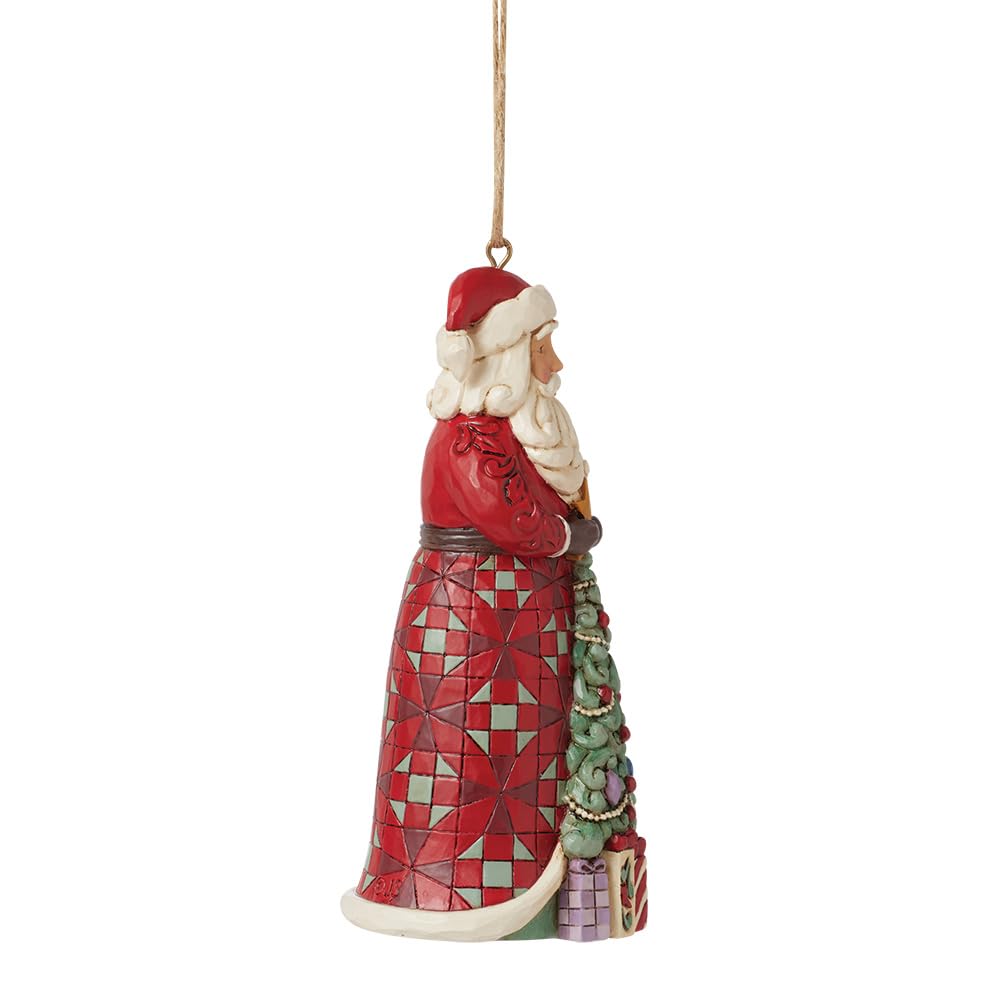 Enesco Jim Shore Heartwood Creek Santa Standing with Christmas Tree Hanging Ornament, 4.53 Inch, Multicolor