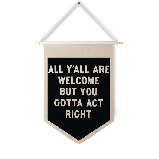 Qpenm All Are Welcome Hanging Wall Canvas Banner,Welcome Hanging Pennant Flag Prints,Funny Posters & Prints Canvas Banner,Funny Classroom Home Living Room Office Wall Art Decor