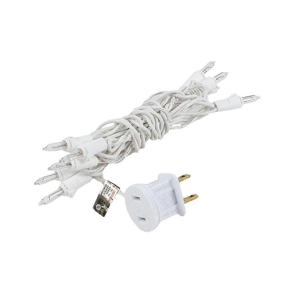Novelty Lights 5 feet 10 Bulb Clear Mini Light String on White Wire, Non-Connectable Incandescent Fairy Lights for Bottles and Crafts, 4" Bulb Spacing, 24" Lead, Stackable Fused Plug