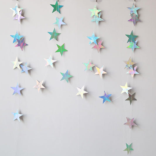 Iridescent Shining Star Hanging Garland Iridescent Hanging Sparkling Star Streamer Glitter Bunting Banner Twinkle Backdrop for Wedding Baby Shower Birthday Christmas Decorations 40 Feet