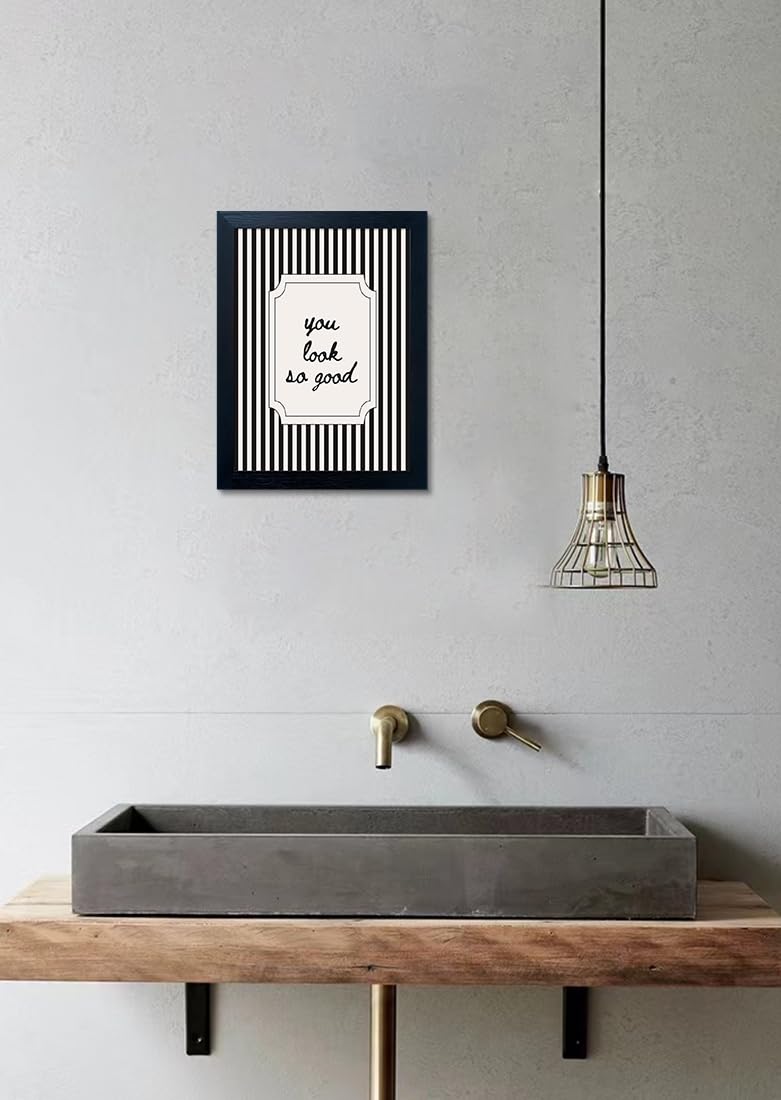 Black and White Bathroom Wall Art You Look So Good Framed Black Striped Bathroom Decor Modern Minimalist Canvas Print Painting Artworks for Wall