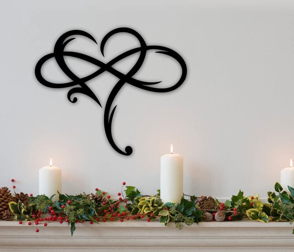 Infinity Heart Wall Decor, Unique Infinity Heart Metal Art Wall Decor Love Sign Steel Wall Plaques Bedroom Ornaments for Home Wedding Decor, Room Living Room Decoration (Black, 15.7x14inch)