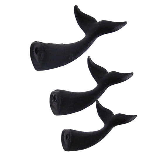 Wowser Navy Blue Whale Tail Cast Iron Wall Hooks – Coastal Beach Wall Decor for Coats, Towels & Hats, Wall Mounted, Set of 3, 2.75 Inch