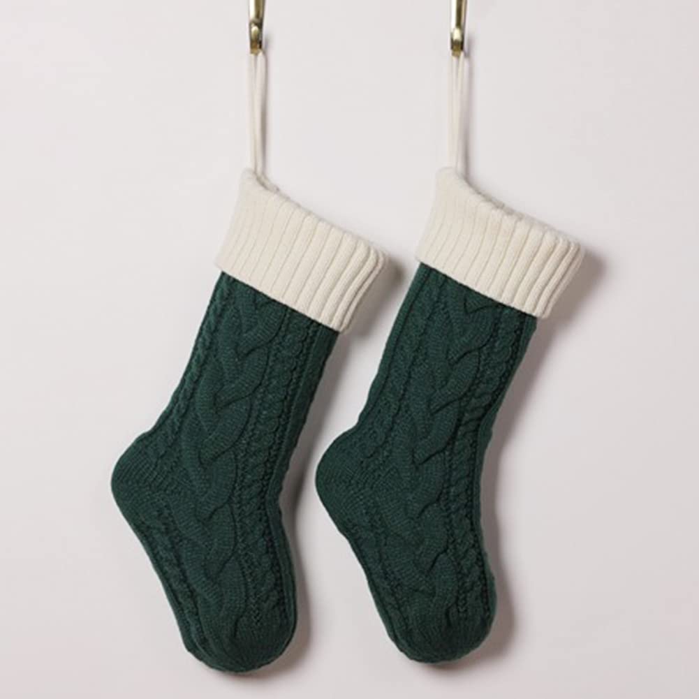 Nanou Christmas Stockings 18" Knitted Christmas Socks Family Holiday Decorations Great Big Stockings for Gift to Family, Friends and Kids (Green(Body)+Ivory (Mouth), Length 18",Pack 1)