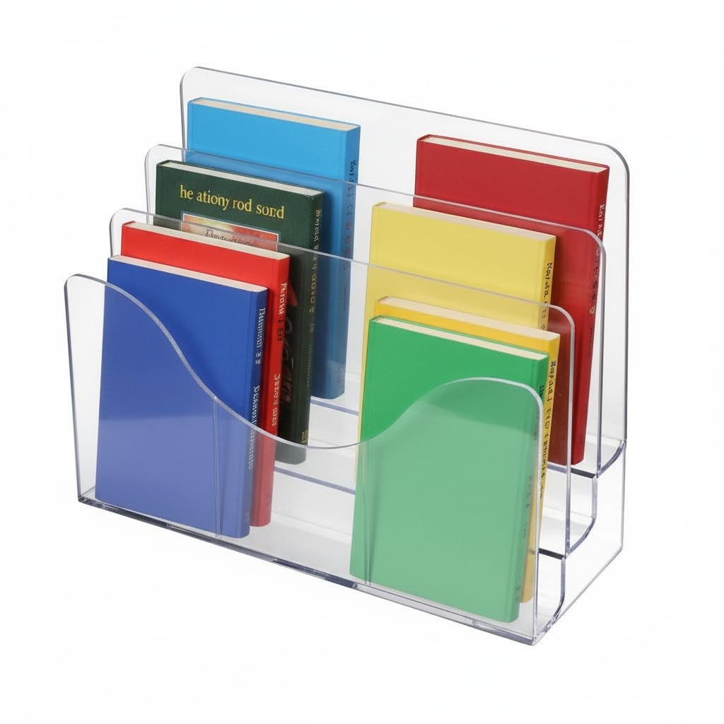 Azar Displays 250099 Three Tier File and Brochure Desktop Wall Organizer Holder with Dividers Brochure Display Stand Acrylic Holder, Fits 8.5" x 11" Files, Clear, 1 Pack