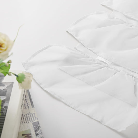 PearAge Ruffled Voile Semi Sheer Curtain Valance, Kitchen Living Room Shabby Chic Ruffle Valance Curtains, Girls Daughters Bedroom Cascade Window Valance 52x26 Inches (White-Triangle)