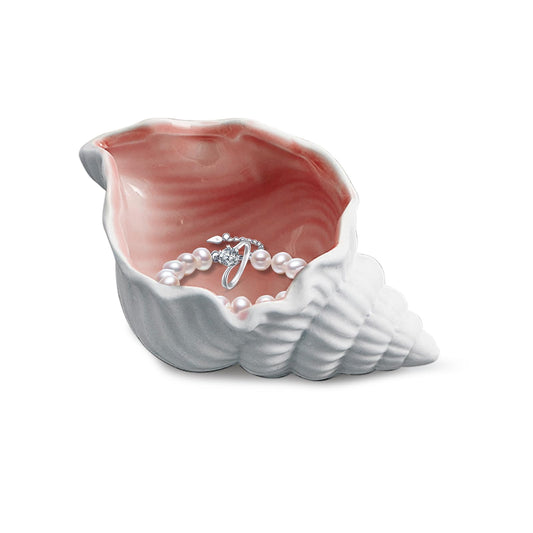 Frdhee Pink Ceramic Conch Jewelry Tray, Conch Shape Jewelry Dish Ceramic Holder Ring Trinket Plate Ocean Coastal Decor Jewelry Plate Tray Key Bowl for Jewelry Christmas Room Beach Decor