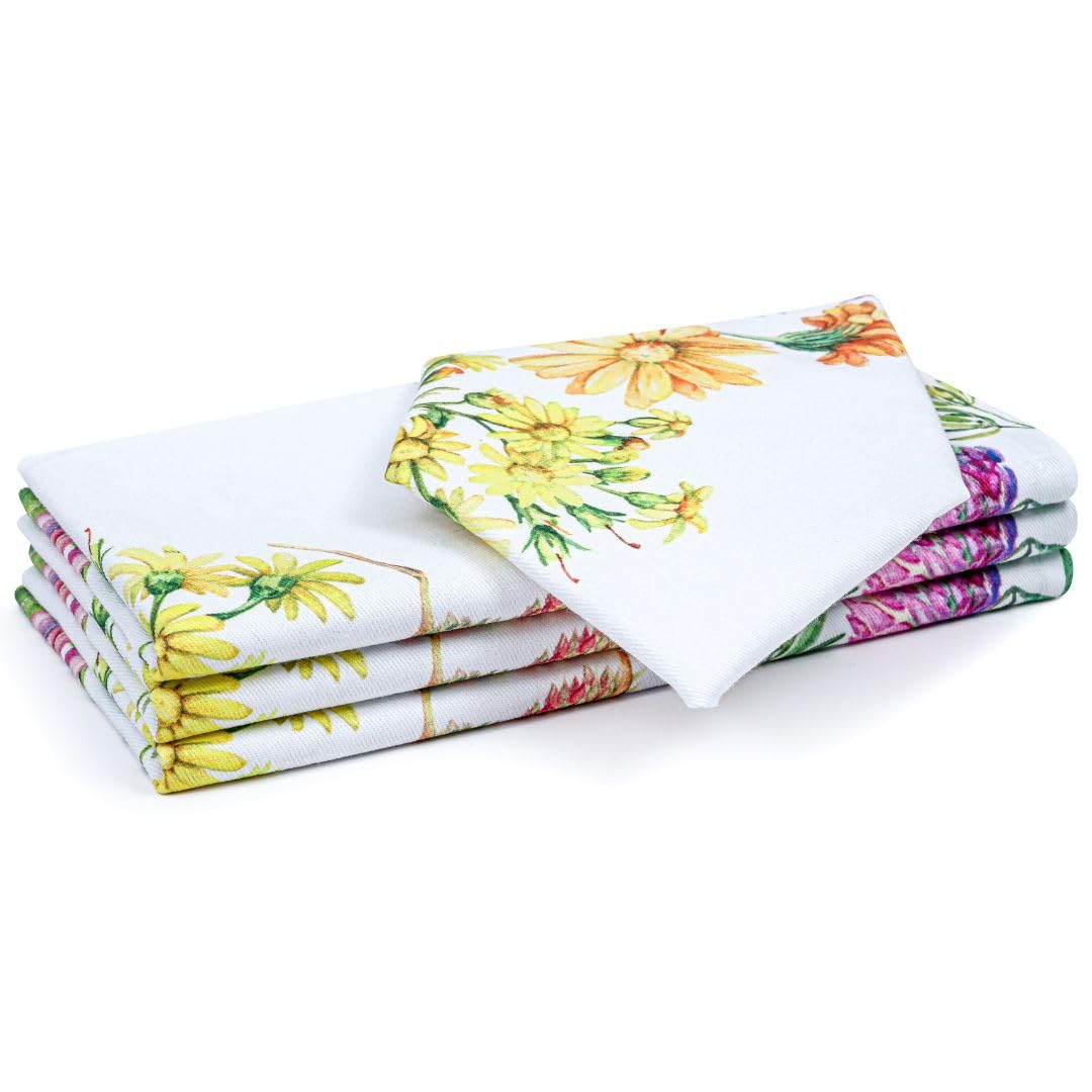 DineNest Dinner Napkins 100% Cotton 18x18 Inch Set of 4 - Perfect for Dining Special Occasions Restaurant Wedding Tea Party Christmas - Soft Durable Washable - Spring Summer Floral Cloth Napkins