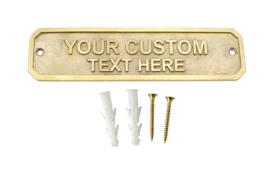 Custom Engraved Solid Brass Name Plate Plaque 22x5 cm – Personalized Door Sign for Home Office Desk Wall Entryway – Custom Text Gift for Business Housewarming