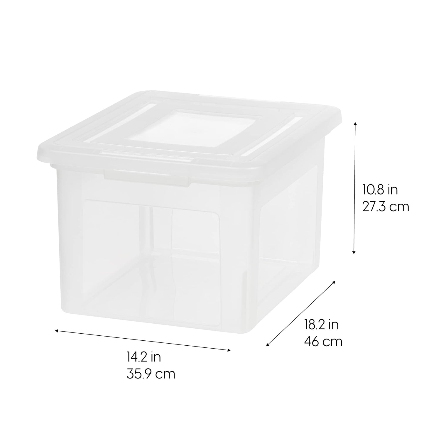 IRIS USA File Box, Plastic File Boxes With Lids, Document Organizer for Letter/Legal File, Document Box, Storage Bin For Hanging Files, Secure Latching Lid Stackable BPA-Free, Clear 35 Qt. 1 Pack