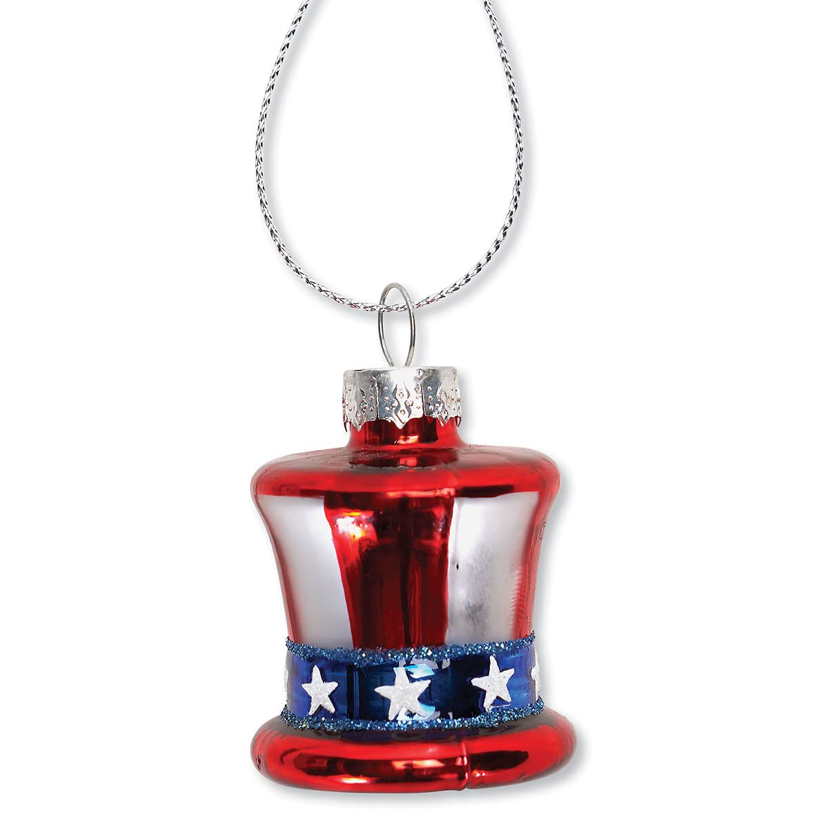 Lillian Vernon Uncle Sam Blown Glass Patriotic Ornaments - Handcrafted Hanging Tree Decorations, Uncle Sam American Hat Party Decor, 1.25 in, American, 12-Piece Set