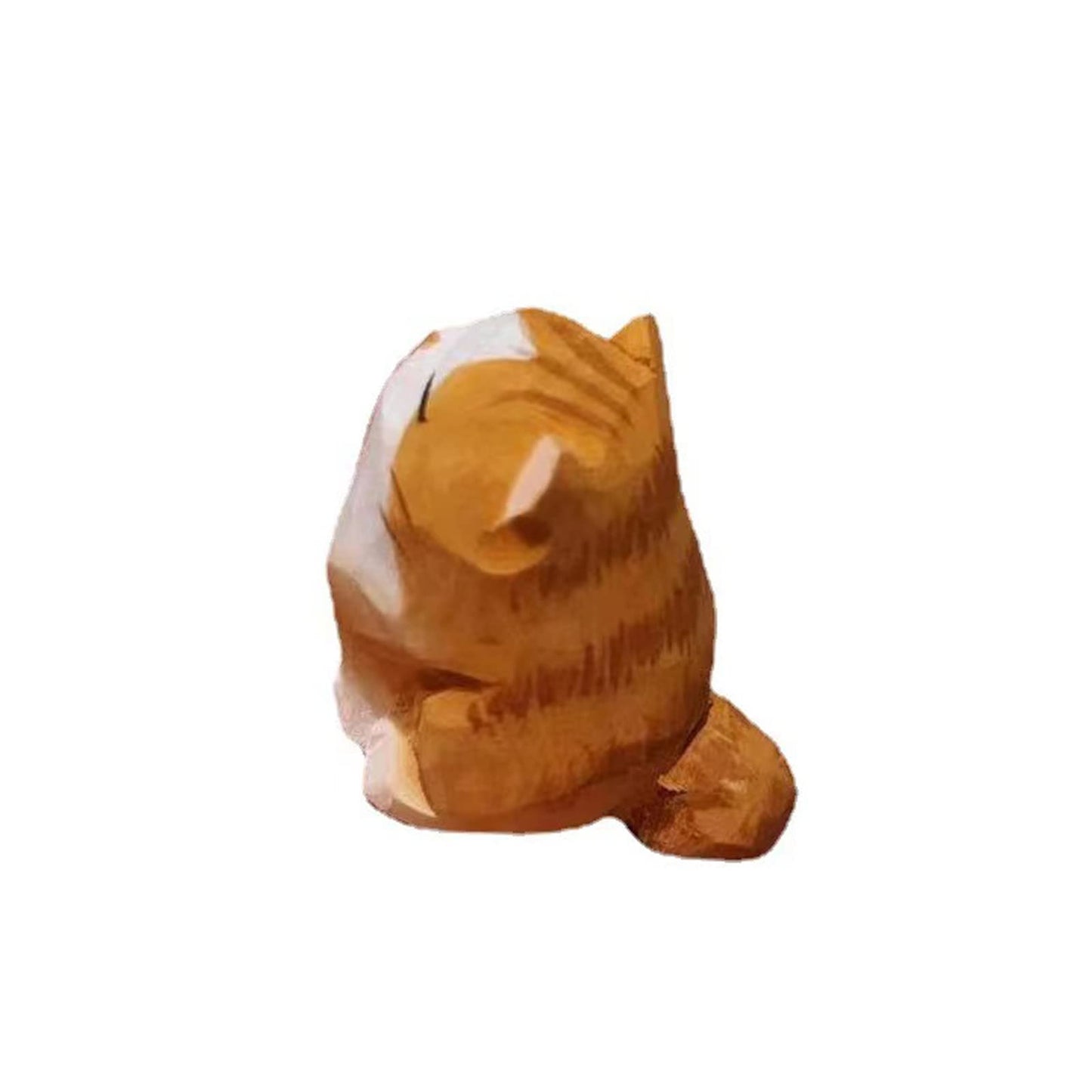 ALHBEJT Wooden Cat Figurines Sculpture Statue Lovely Small Carved Orange Cat Statue Handmade Wood Kitten Art Carving Work for Home Office Decoration (Little Orange Cat)